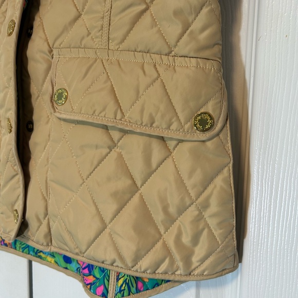 Lily Pulitzer Quilted Vest Small Tan Button Up Zipper Multiple Pockets - Picture 14 of 16